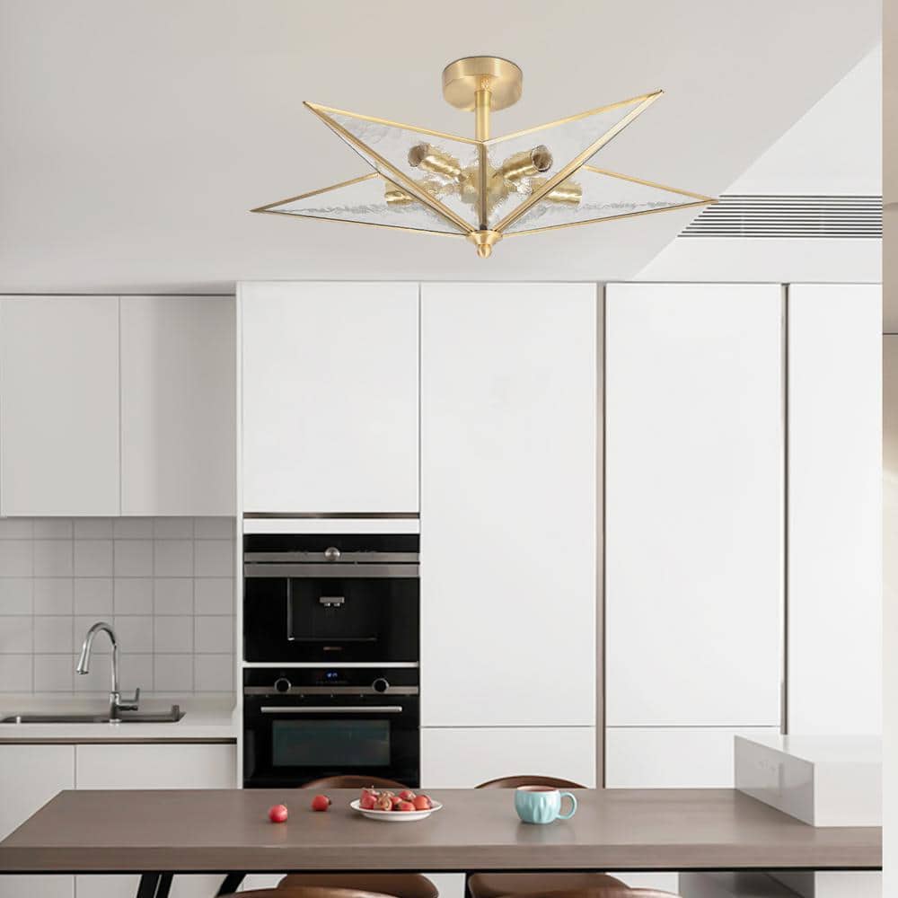 19.68 in. 5-Light Gold Semi-Flush Mount Ceiling Light Modern Star Shape with Glass Shade - Hercitys