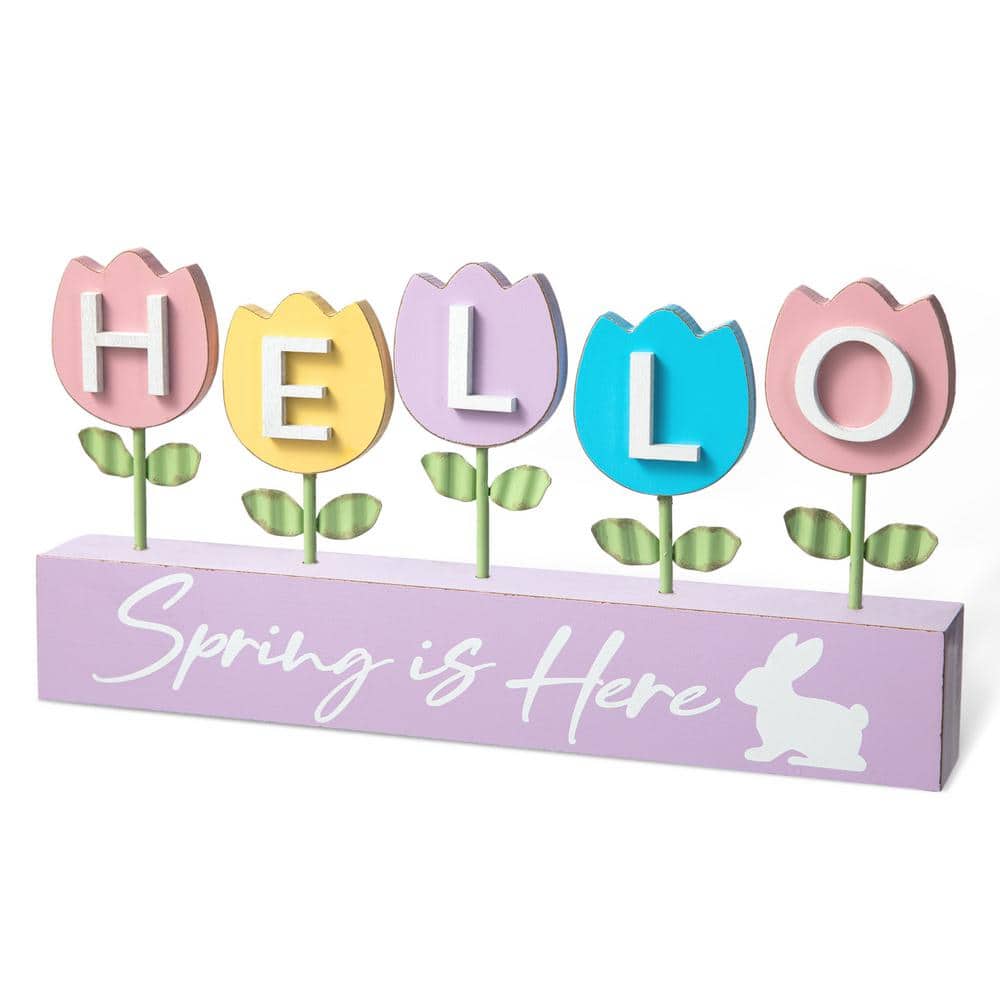 12 in. H Easter Wooden/Metal Tulips Table Decor - Hercitys