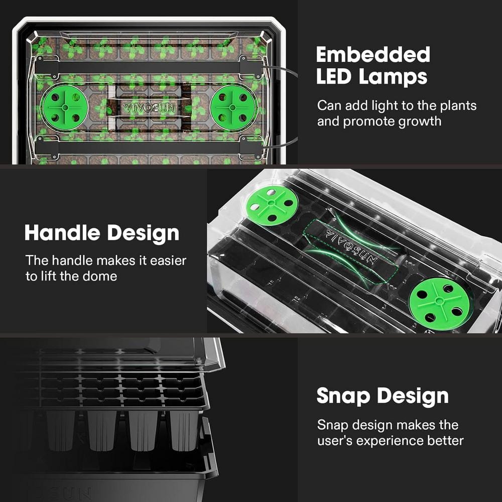 40-Cell Seed Starter Kit with 2 Set of LED Lights (6-Pack) - Hercitys