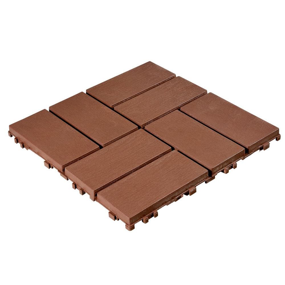 11.8 in. x 11.8 in. Patio Outdoor Flooring Waterproof Plastic Interlocking Deck Tiles (Dark Brown 44 Pack) - Hercitys