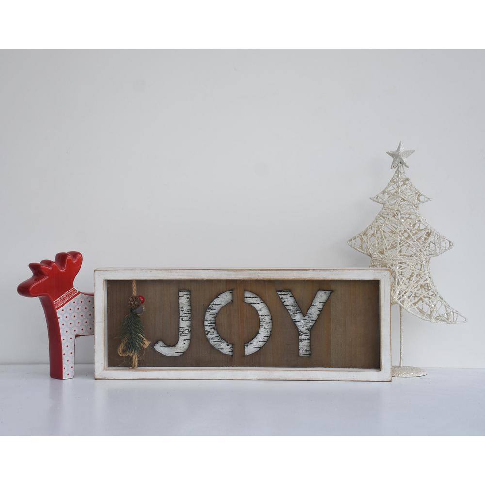 5 .875 in. Farmhouse White Frame Brown Background Wood Joy Christmas Tabletop Sign - Hercitys