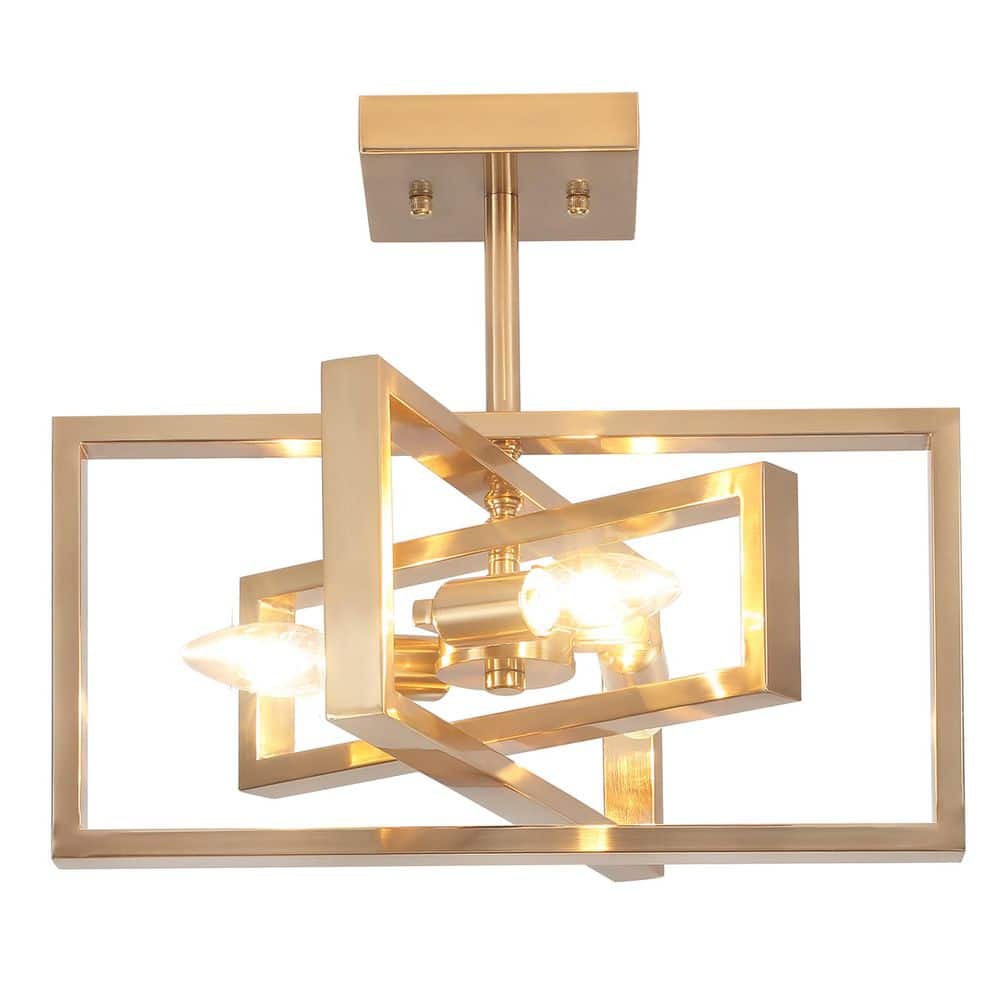 15.8 in. 3-Light Brass Semi- Flush Mount - Hercitys