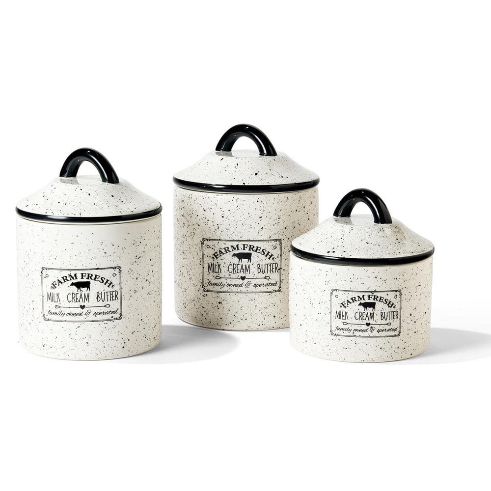 3-Piece Farm Fresh Ceramic Canister Set with Ceramic Top Lids, White - Hercitys