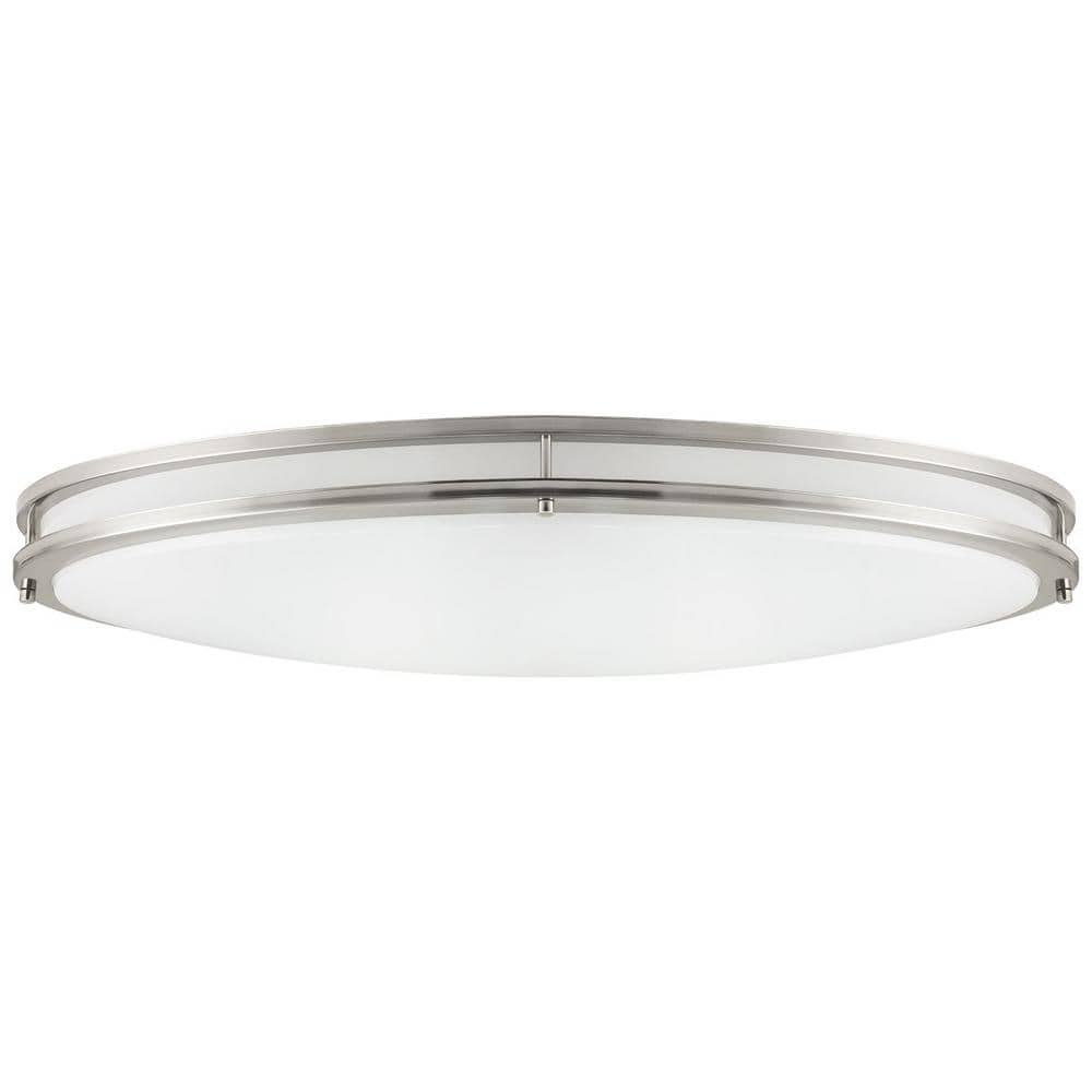 32 in. Brushed Nickel Flush Mount Oval Fixture with White Shade Integrated LED Selectable CCT Dimmable - Hercitys