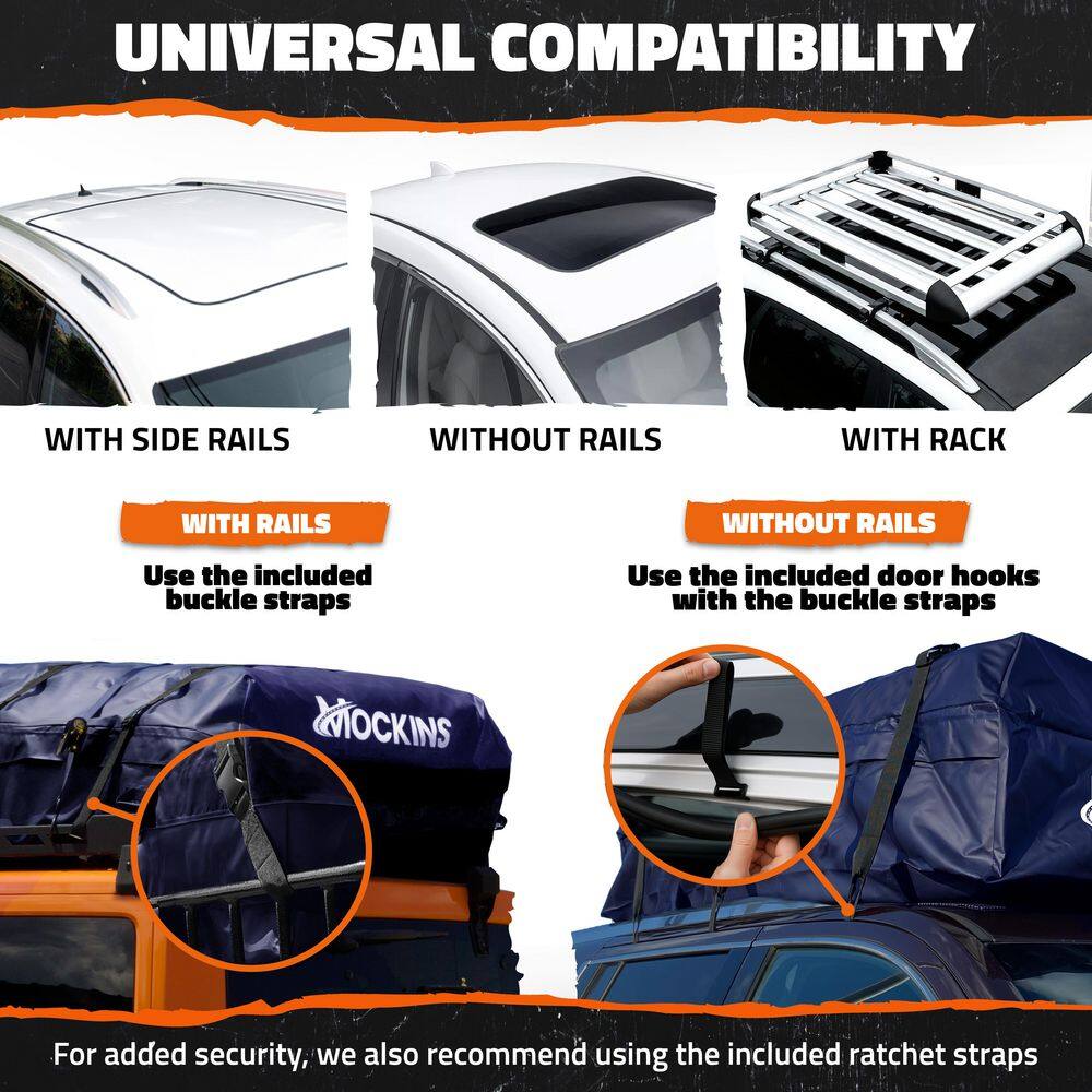 30 Cu Ft. Navy Waterproof Car Roof Cargo Bag (60 in. x 43 in. x 20 in.) with PVC Mat, Straps, Hooks, Lock and Carry Case - Hercitys