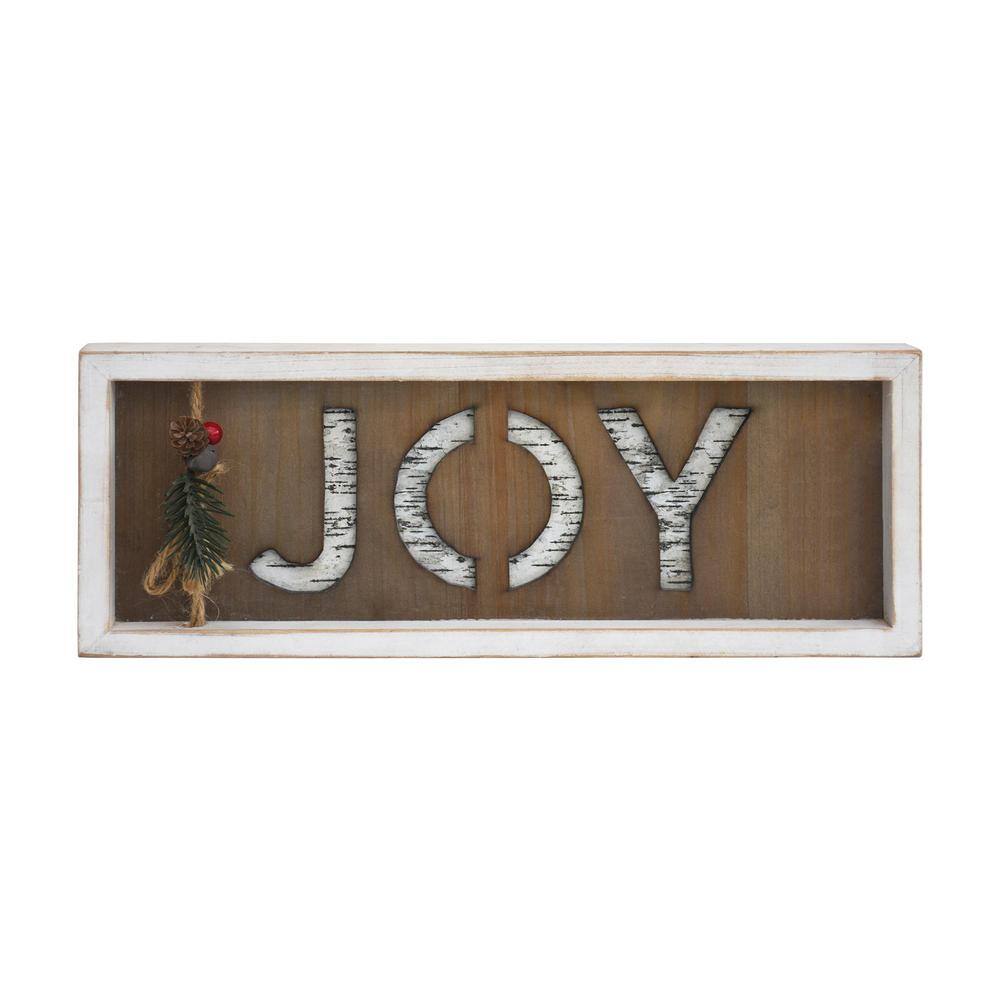 5 .875 in. Farmhouse White Frame Brown Background Wood Joy Christmas Tabletop Sign - Hercitys