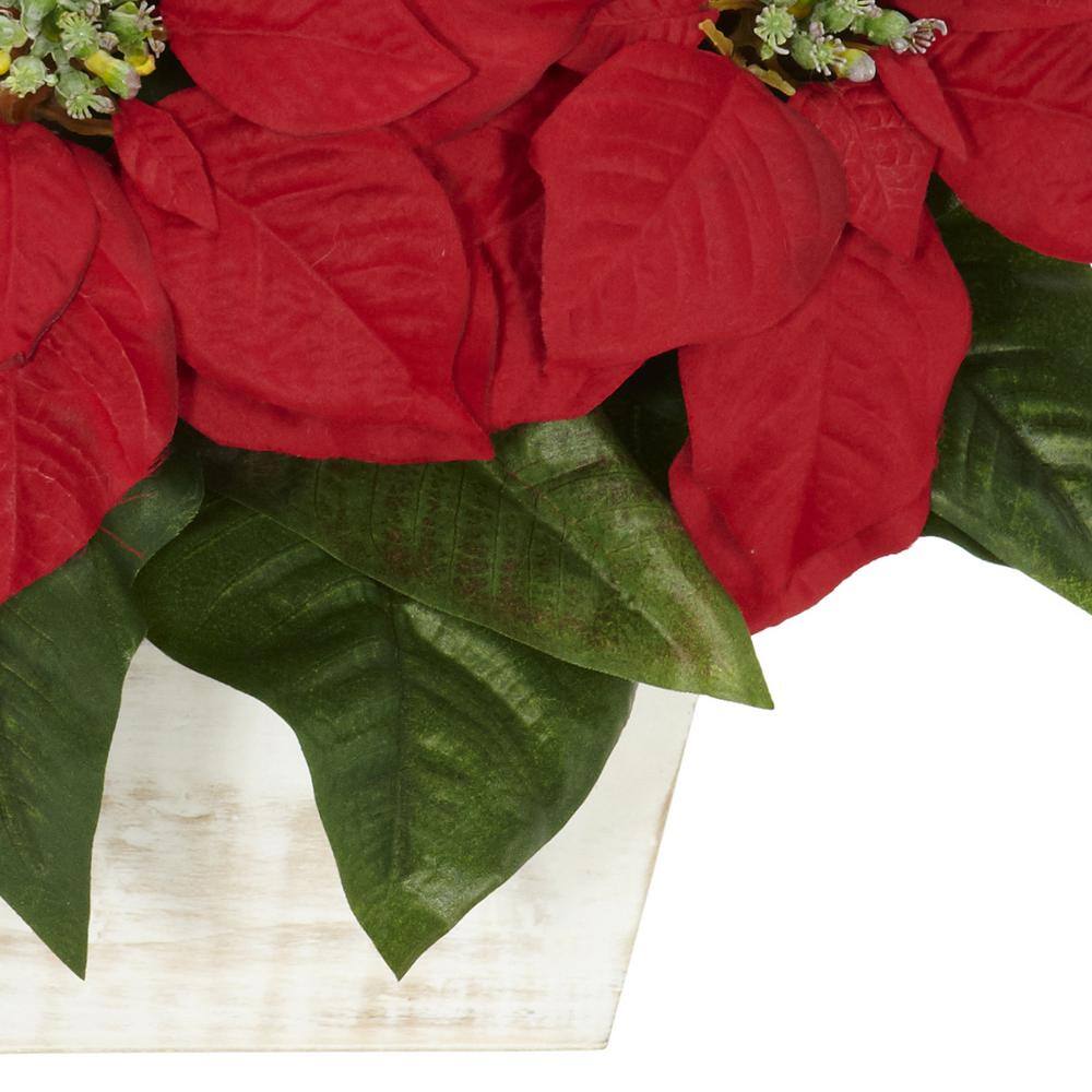16.5in. H Red Poinsettia with White Wash Planter Silk Arrangement - Hercitys