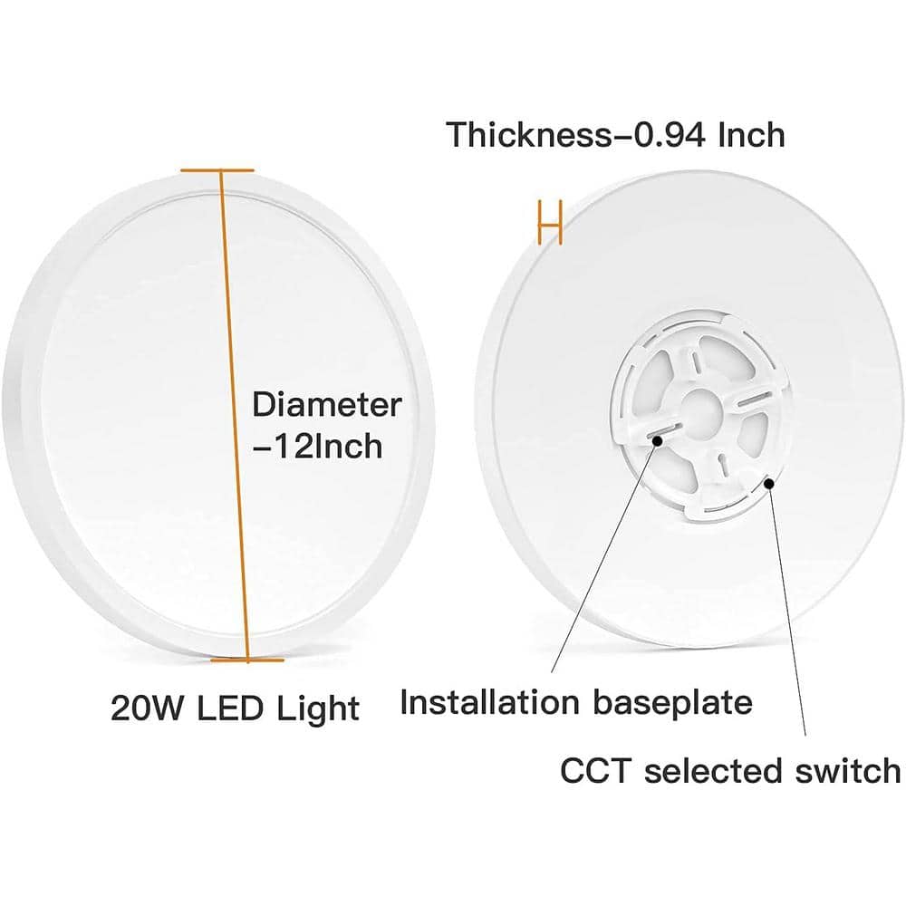 12 in. 20-Watt 5 Color White Indoor Selectable LED Flush Mount Dimmable Ceiling Light 2000 Lumens J-Box Compatible - Hercitys