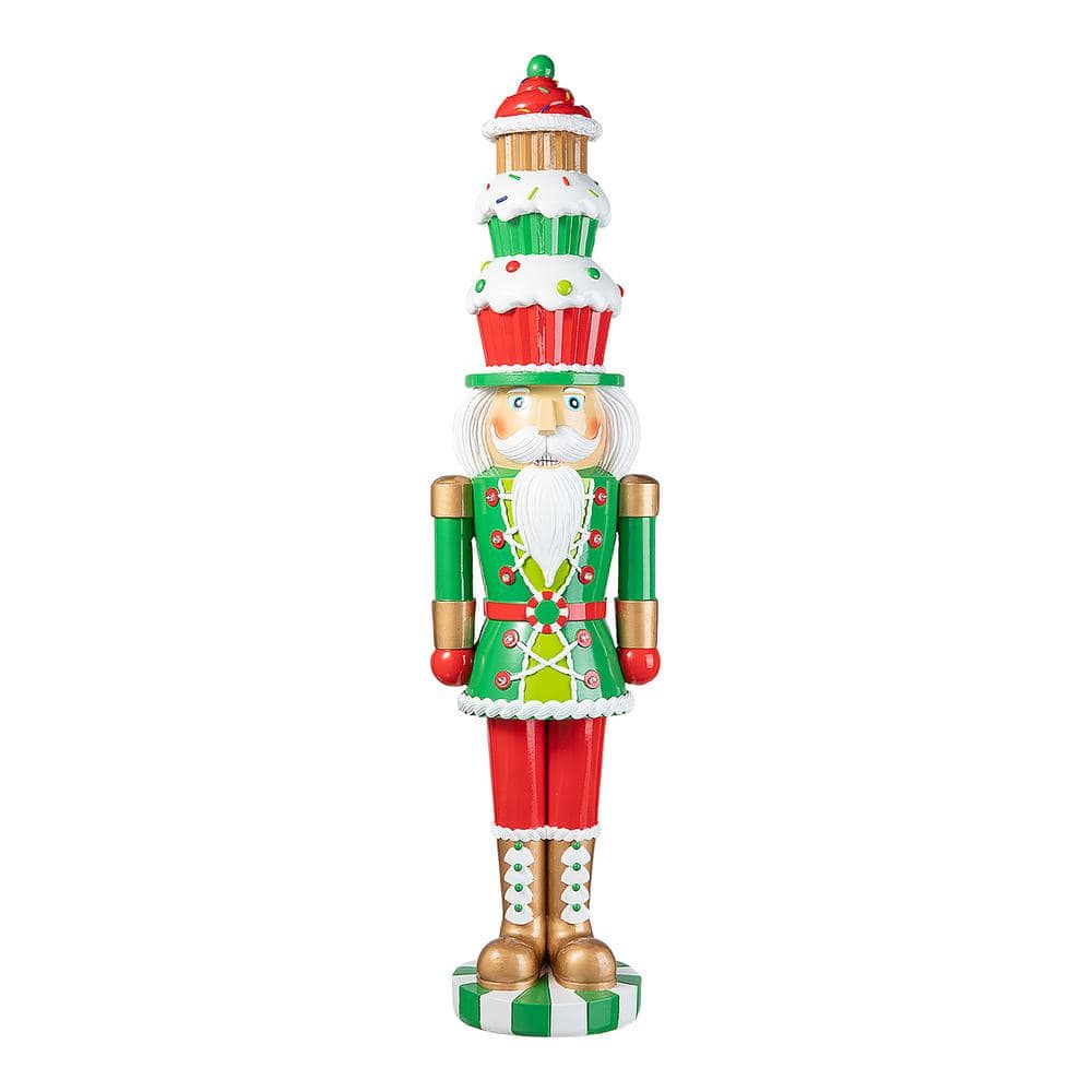 28 in. H Lighted Resin Christmas Nutcracker with Cupcake Hat Porch Decor with Timer - Hercitys