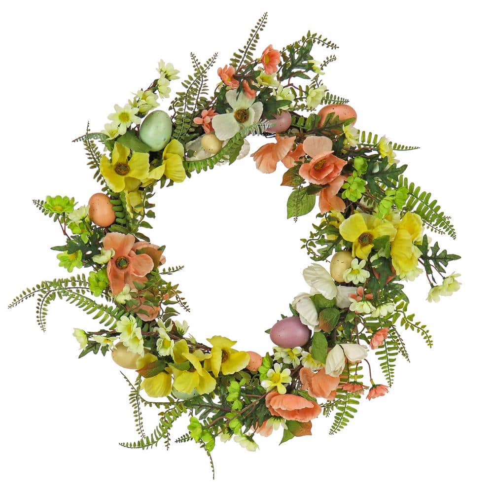 22 in. Ferns and Flowers Easter Wreath - Hercitys