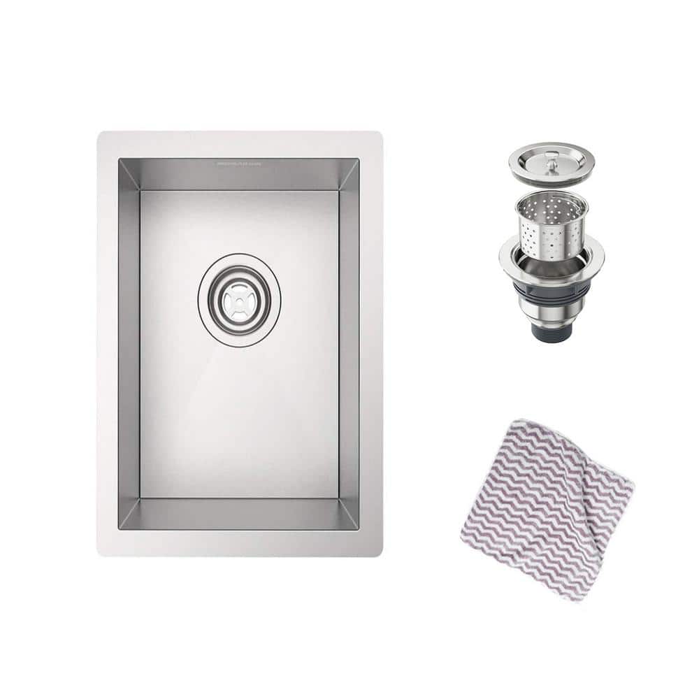 10 in. Undermount Single Bowl 16-Gauge Handmade Stainless Steel Kitchen Sink with Strainer Basket - Hercitys