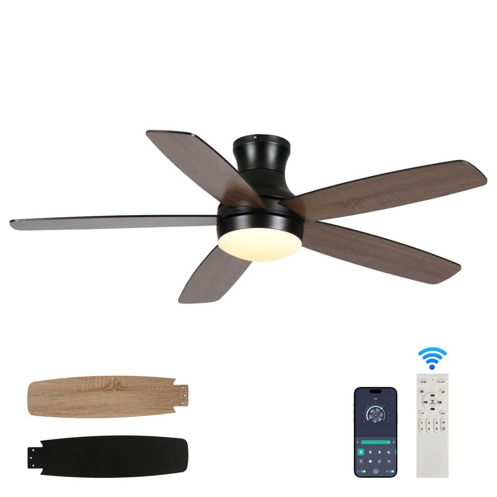 52 in. Smart Indoor Black Ceiling Fan with 3-Colors LED Light/DC Reversible and Dimmer and APP/Remote/Reviserble Blade - Hercitys