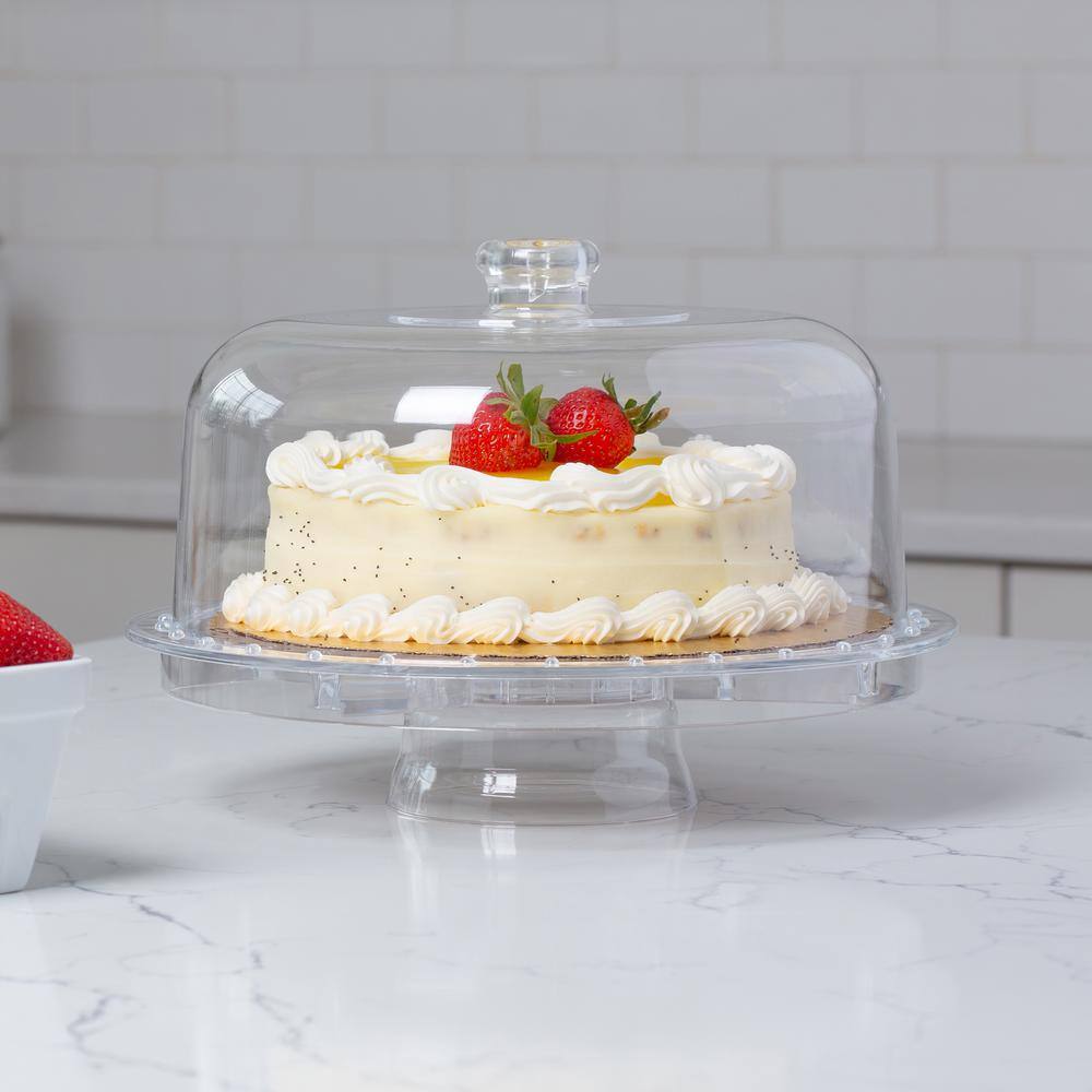 1-Tier Clear Convertible 3-Piece Acrylic Cake Stand Cover Set - Hercitys