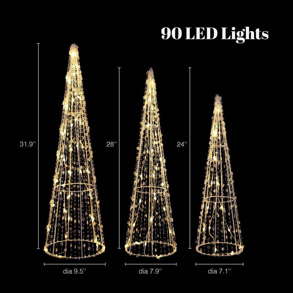 31.9 in. H Indoor and Outdoor Trees Holiday Christmas Decoration with Lights (Set of 3) - Hercitys