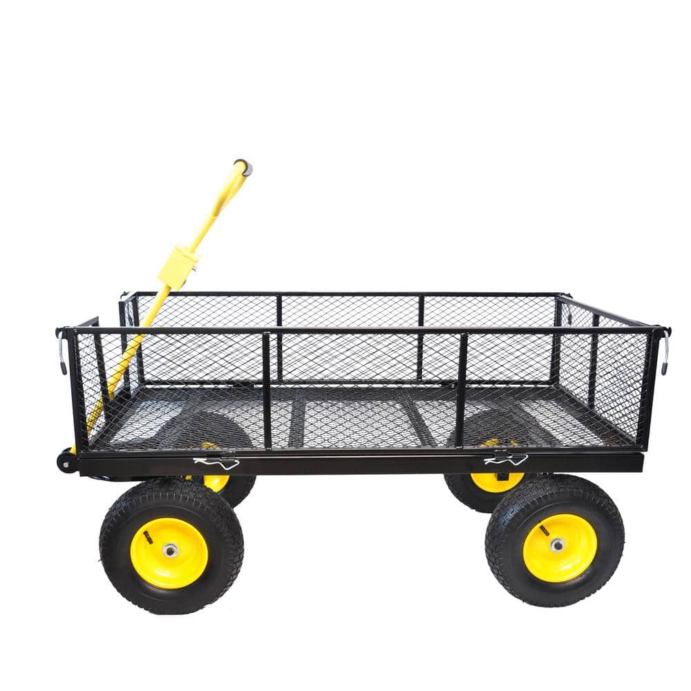 5 cu. ft. Metal Black Yellow Big Wagon Cart Garden Cart Trucks - Hercitys