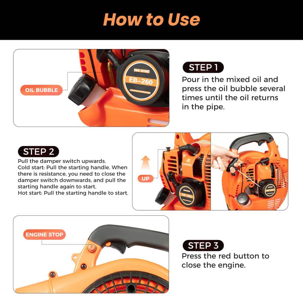 160 MPH 400 CFM 25.4 CC Gas Powered 2-Stroke Cycle Handheld Leaf Blower - Hercitys