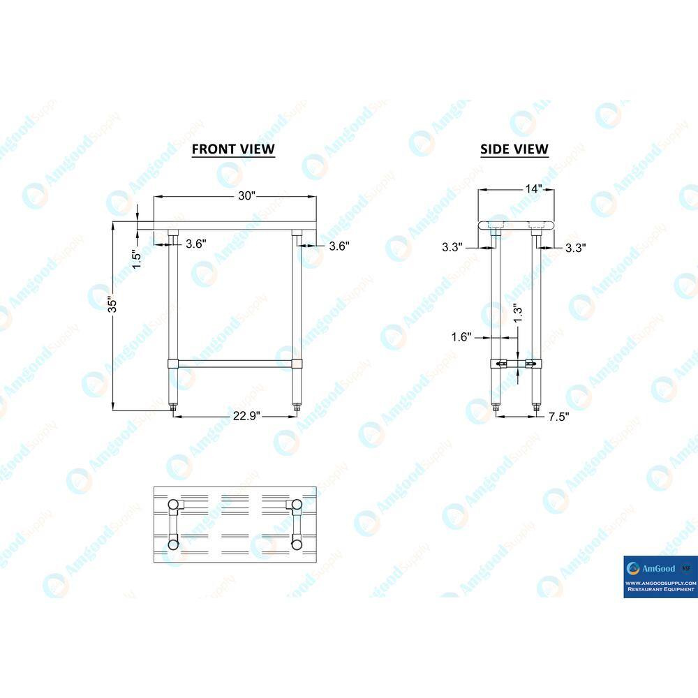 14 in. x 30 in. Stainless Steel Open Base Kitchen Utility Table : Metal Prep Table - Hercitys