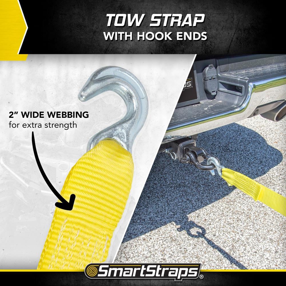30 ft. 3,000 lb. Working Load Limit Yellow Tow Rope Strap with Hooks - Hercitys