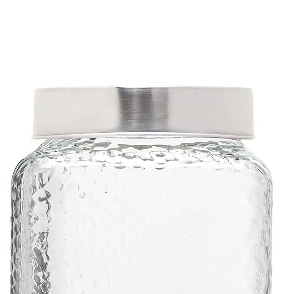3-Piece Square Glass Jars Canisters Set with Silver Lids, Clear - Hercitys