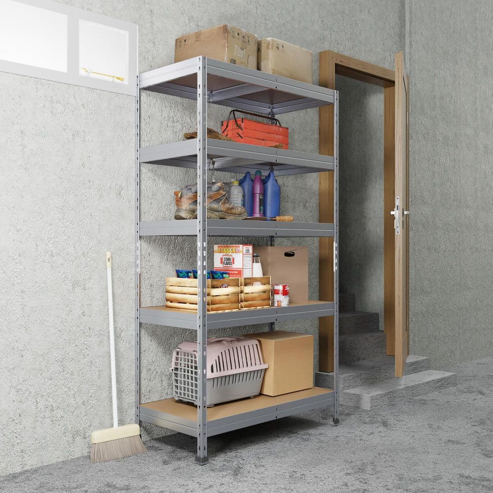 5-Tier Galvanized Steel Garage Storage Shelving Unit in Silver with HDF Racks (39.4 in. W x 71 in. H x 20 in. D) - Hercitys