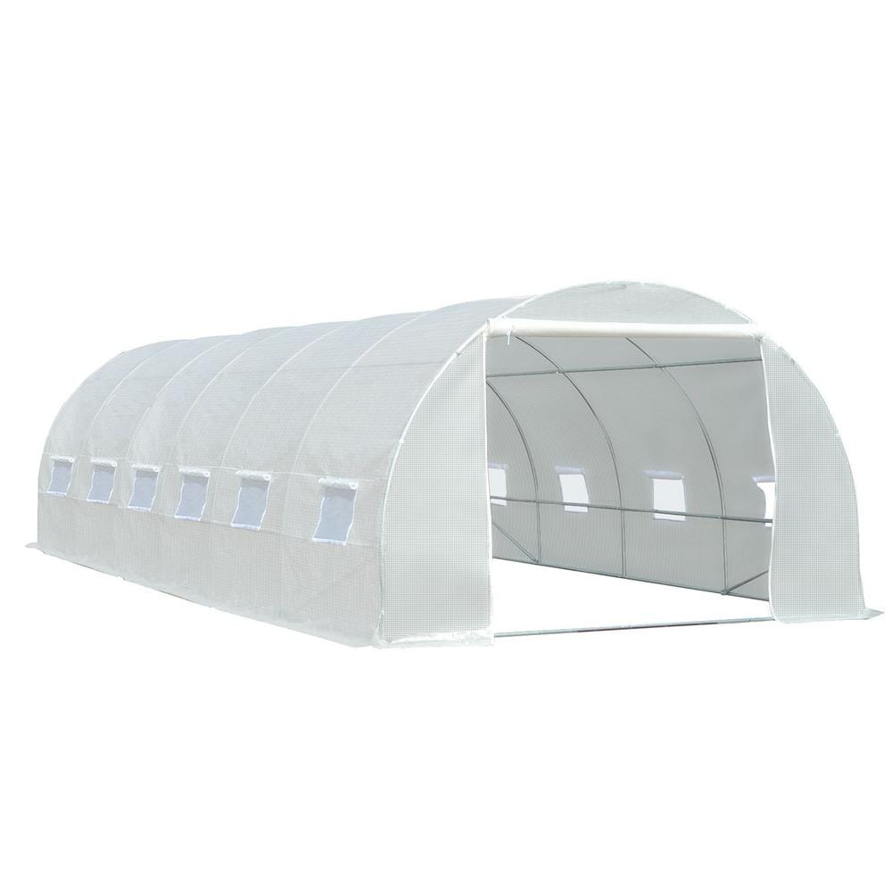 236.25 in. x 118 in. x 78.75 in. White Replacement Greenhouse Cover Tarp with 12 Windows and Zipper Door - Hercitys