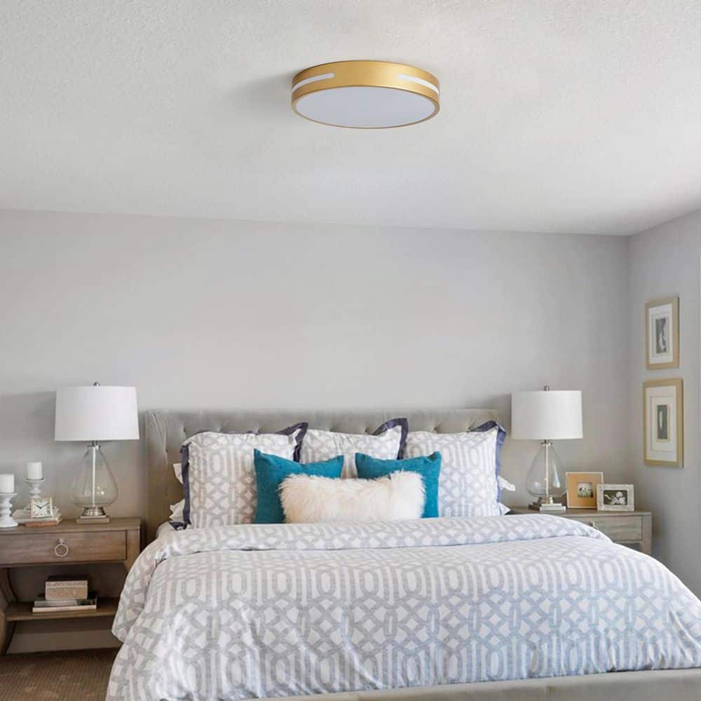 11.8 in. 1-Light LED Flush Mount Ceiling Light 24-Watt Close to Ceiling Light with PS Shade, Copper Gold - Hercitys