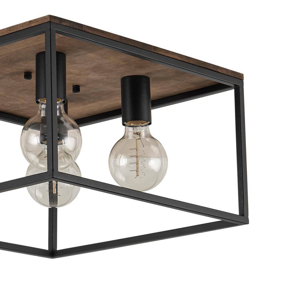 14.57 in. 4-Light Modern Farmhouse Matte Black Flush Mount Ceiling Fixture with Metal Frame and No Bulbs Included - Hercitys