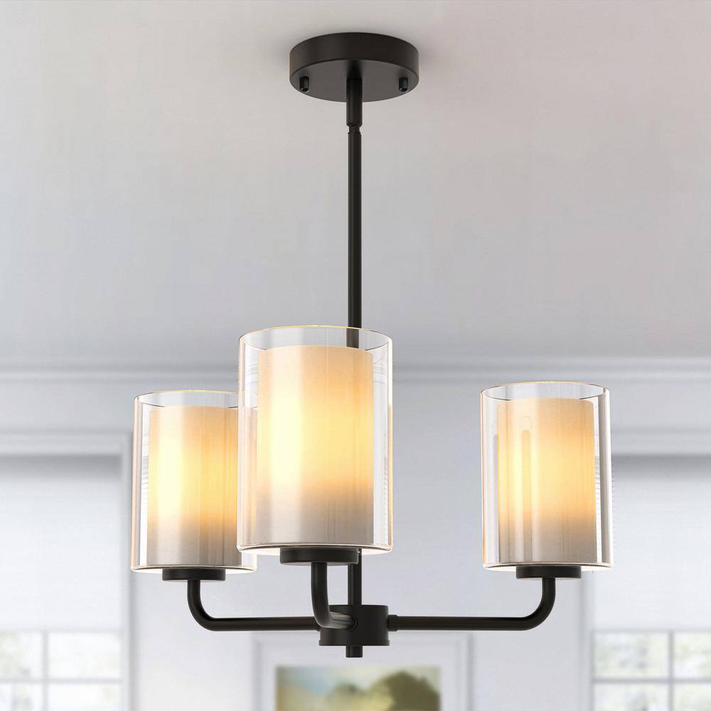 20 in. 3-Light Black Modern Semi-Flush Mount Pendant Lighting, Adjustable Height with Glass Shades for Dining Room - Hercitys