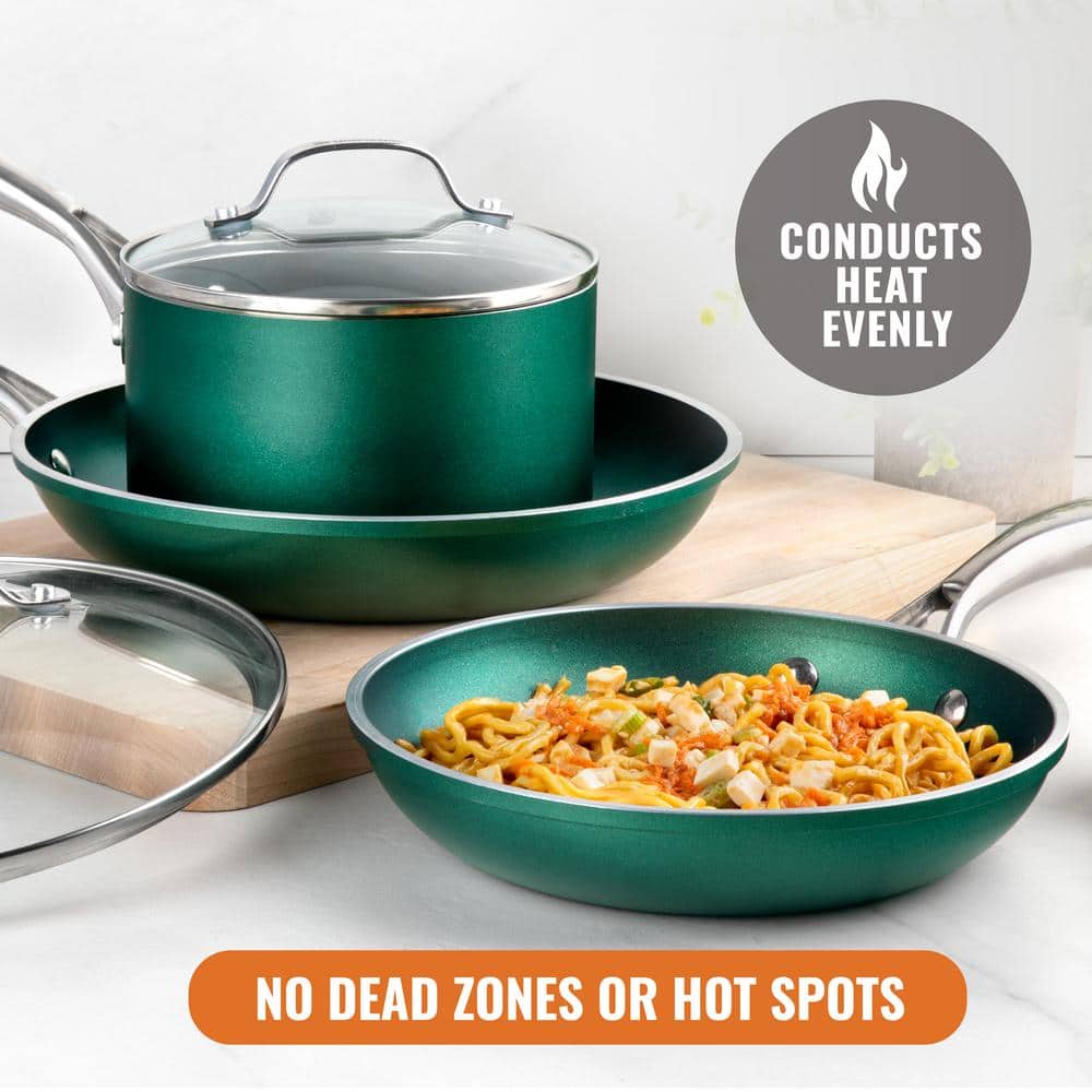 15-Piece Aluminum Ultra-Durable Non-Stick Diamond Infused Cookware and Bakeware Set in Emerald Green - Hercitys