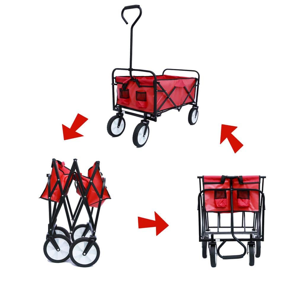 3 cu. ft. Red Folding Wagon Steel Garden Cart - Hercitys