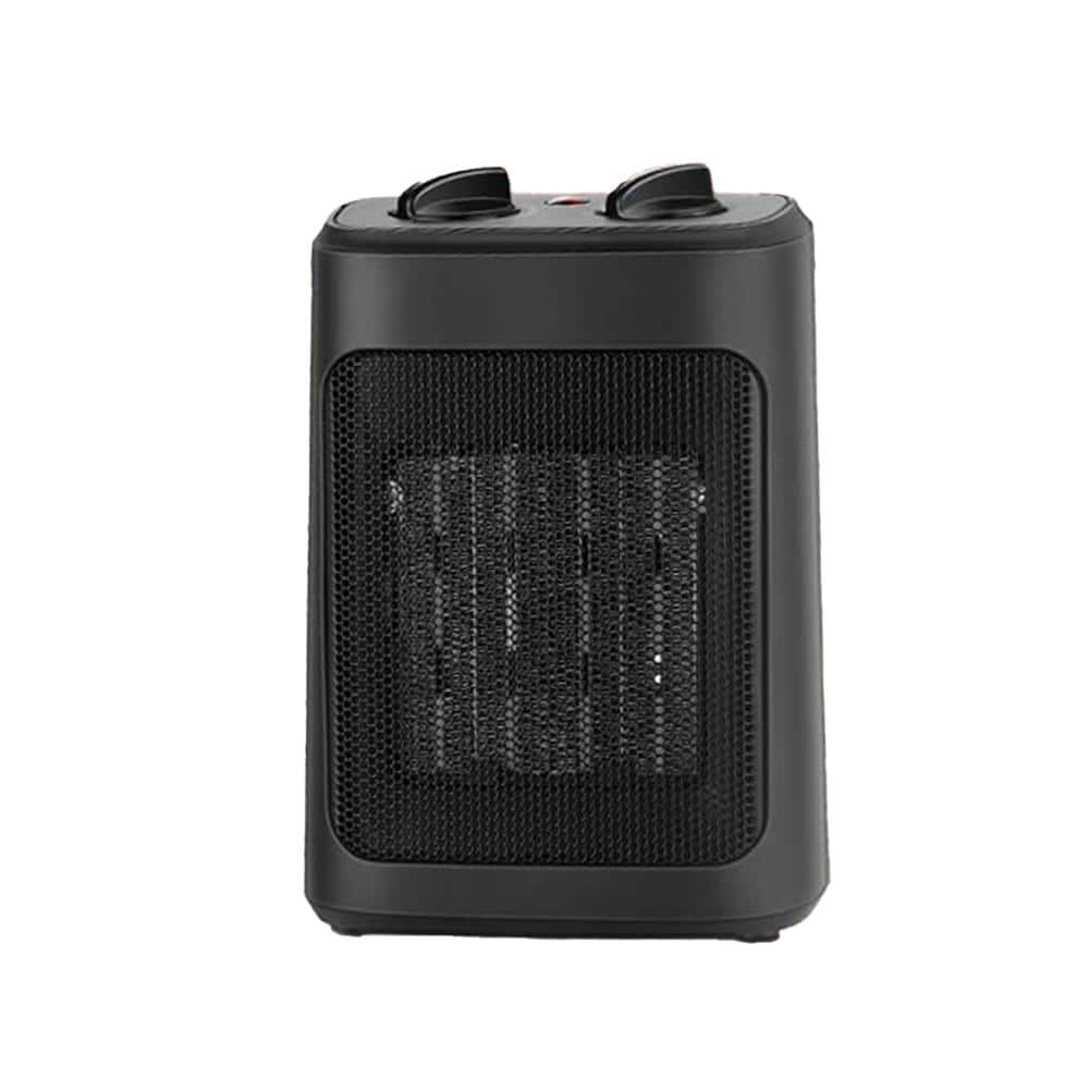 1500 W 9.09 in. Black Portable Electric Compact Ceramic Space Heater with Adjustable Thermostat and Fan Modes - Hercitys