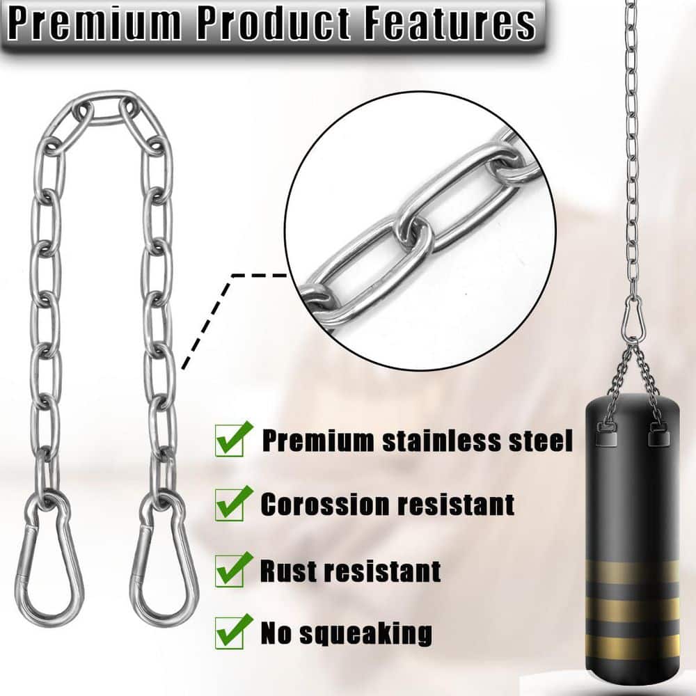 25.6 in. 660 lb. Capacity Hanging Swing Chain with 4 Carabiners for Punching Bags, Swing Chairs, Silver (2-Pack) - Hercitys