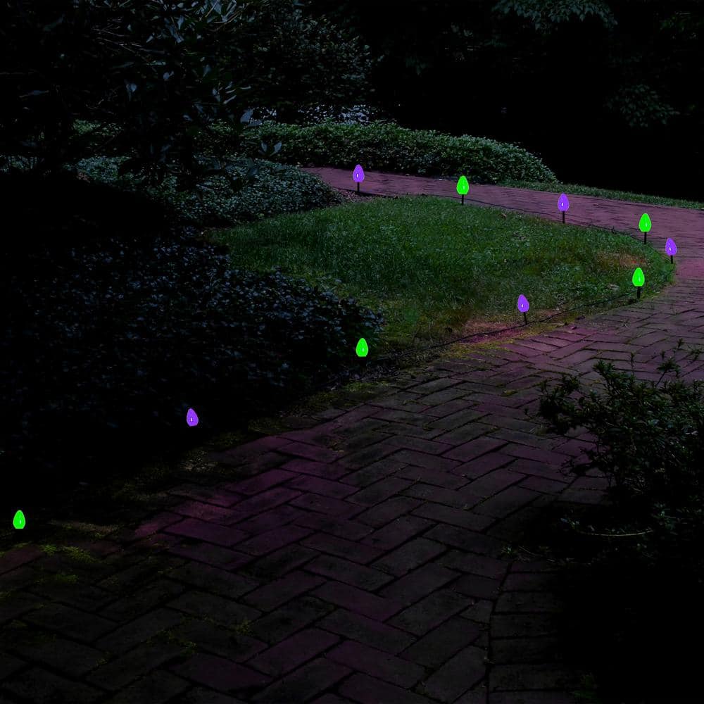 360 in. Electric LED Halloween Pathway Lights with Purple and Green Bulbs – 10 Bulbs - Hercitys