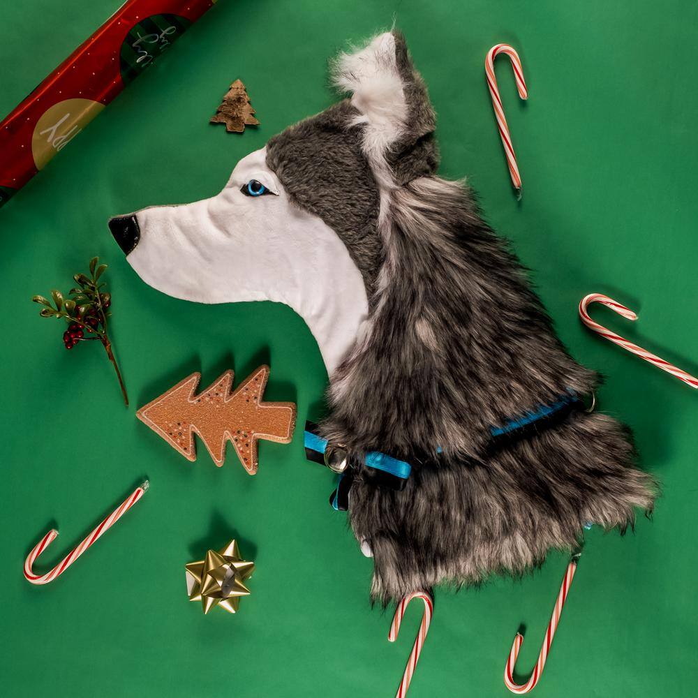 22 in. Long Hair Husky Dog Faux Fur Christmas Stocking - Hercitys
