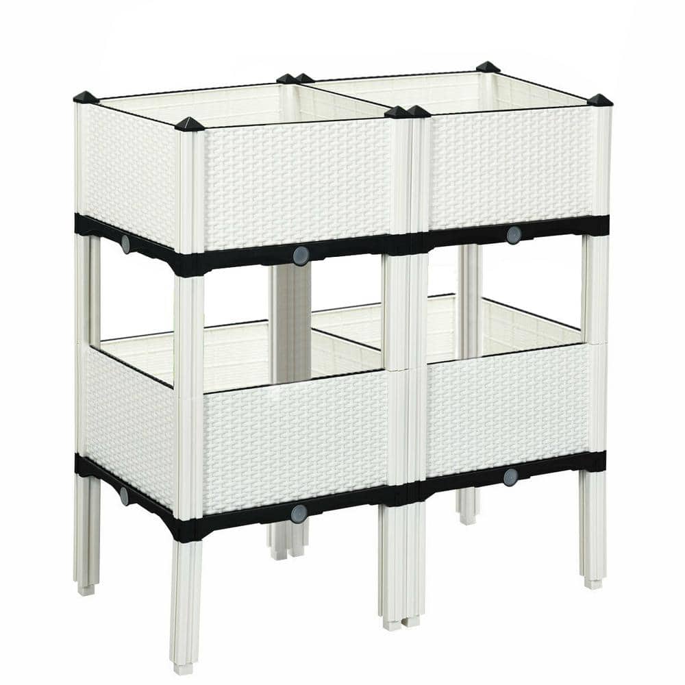 16 in. x 16 in. White Plastic Elevated Planter Box Window Box, Raised Garden Bed - Hercitys