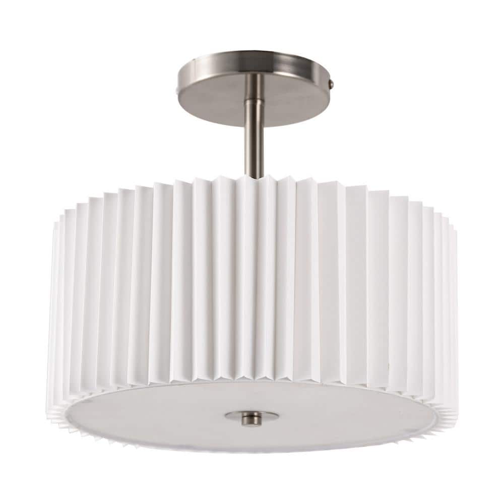 11.8 in. 3-Light Chrome Semi-Flush Mount Ceiling Light with Fabric and Acrylic Cylindrical Shades - Hercitys