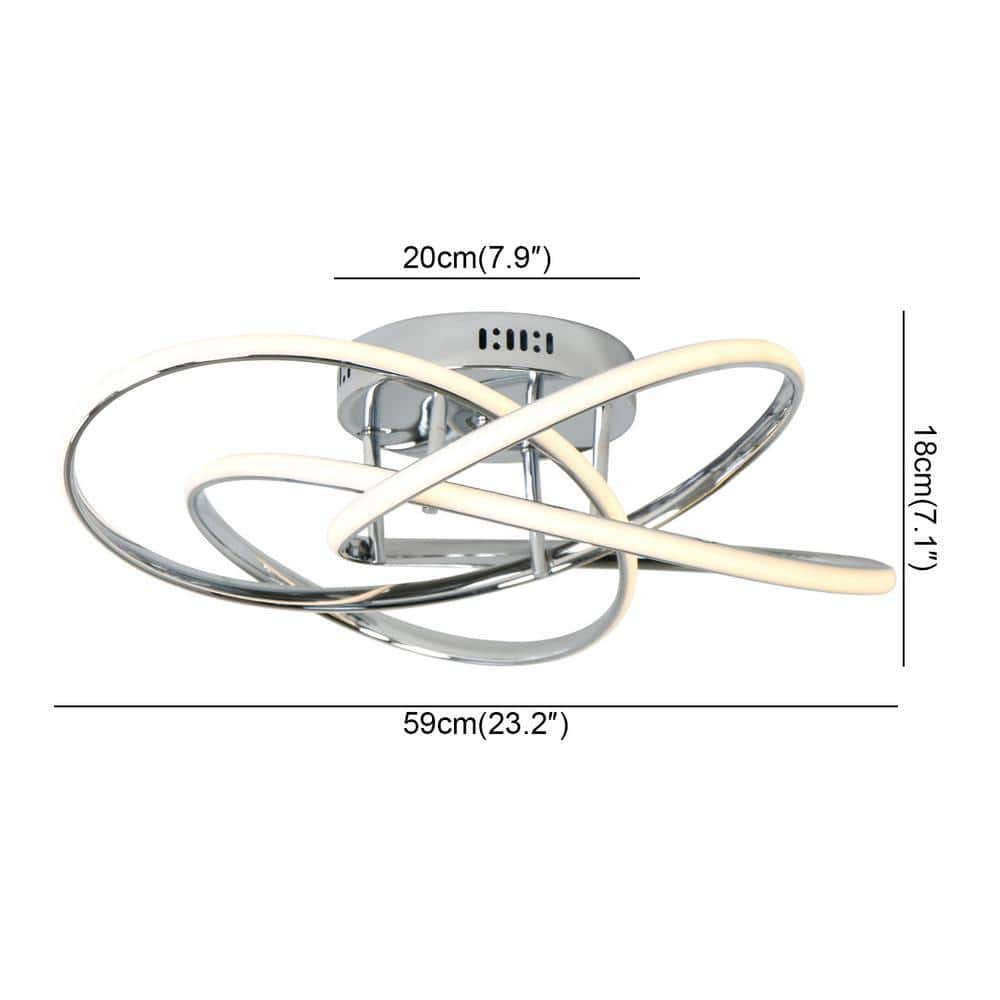 23 in. 1-Light Chrome Integrated LED Triac Dimmable Semi-Flush Mount Ceiling Light for Dining Room Bedroom - Hercitys