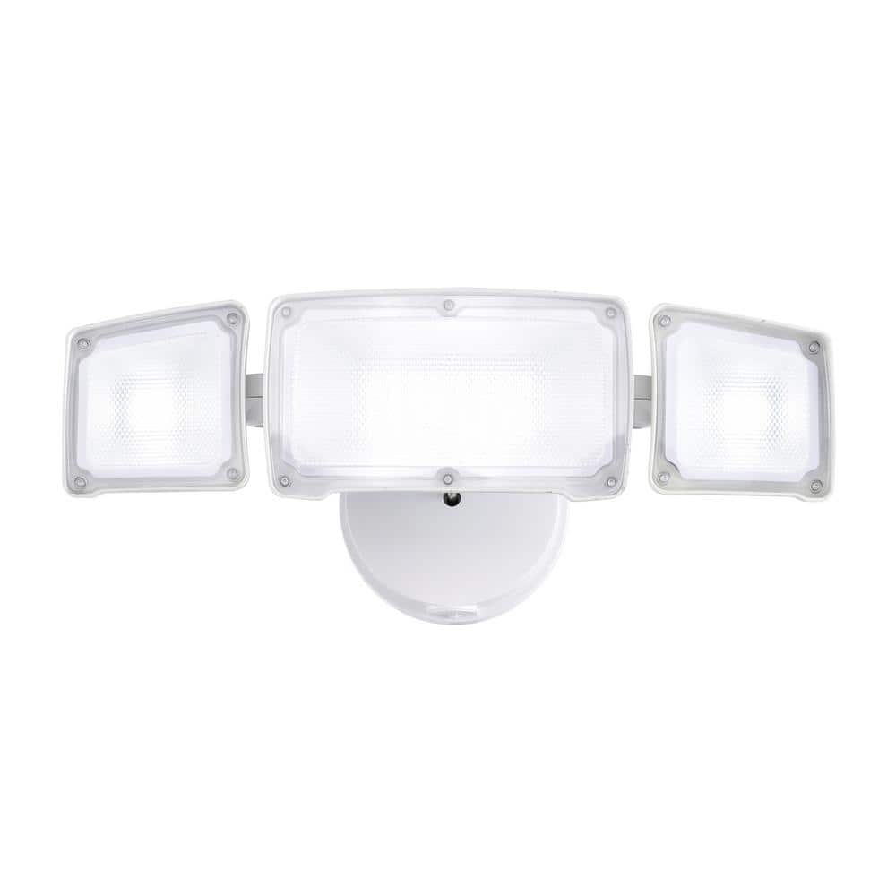 3-Light White Outdoor Integrated LED Security Flood Light Wall or Eave Mount Flood Light - Hercitys