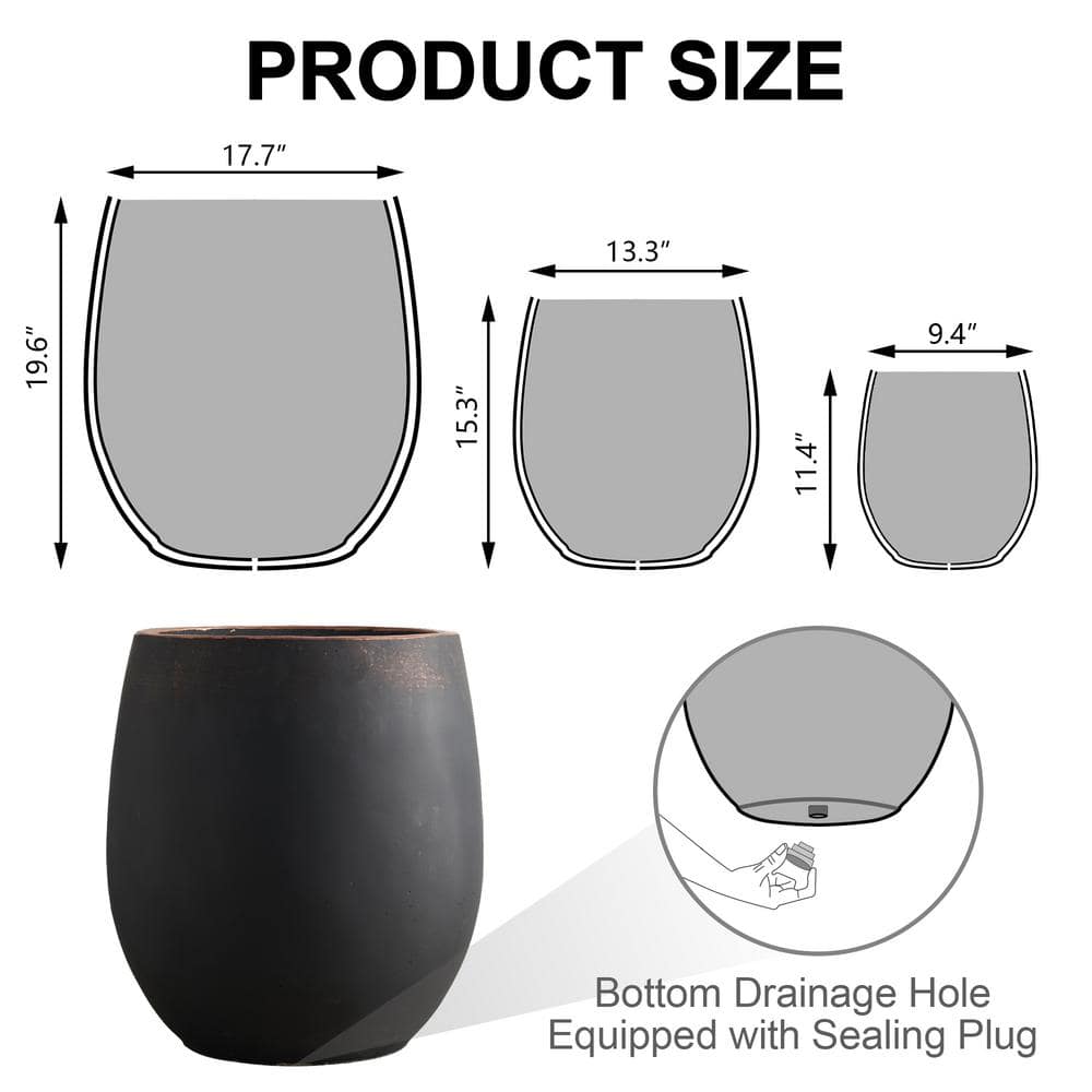 20 in. H Weathered Concrete Tall Planter Pot Black (Set of 3) - Hercitys