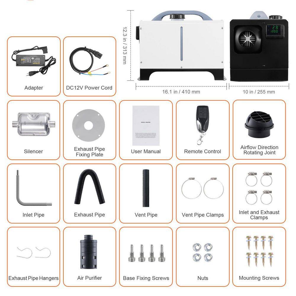 5-8 KW Diesel Heater Diesel Air Heater, 27296 Btu/h All in One with Remote Control and LCD Screen Fast Heating - Hercitys