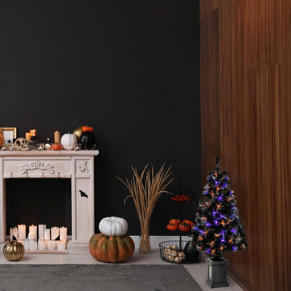48 in. Halloween Black Plug-In Fiber Optic Entrance Tree - Hercitys