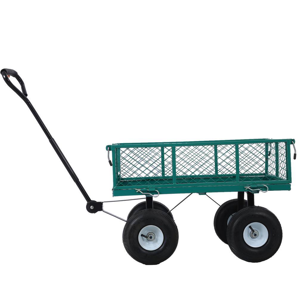 3 cu. ft. 500 lbs. Capacity Metal Yard Wagon Garden Cart Removable Sides Flat Bed Green - Hercitys