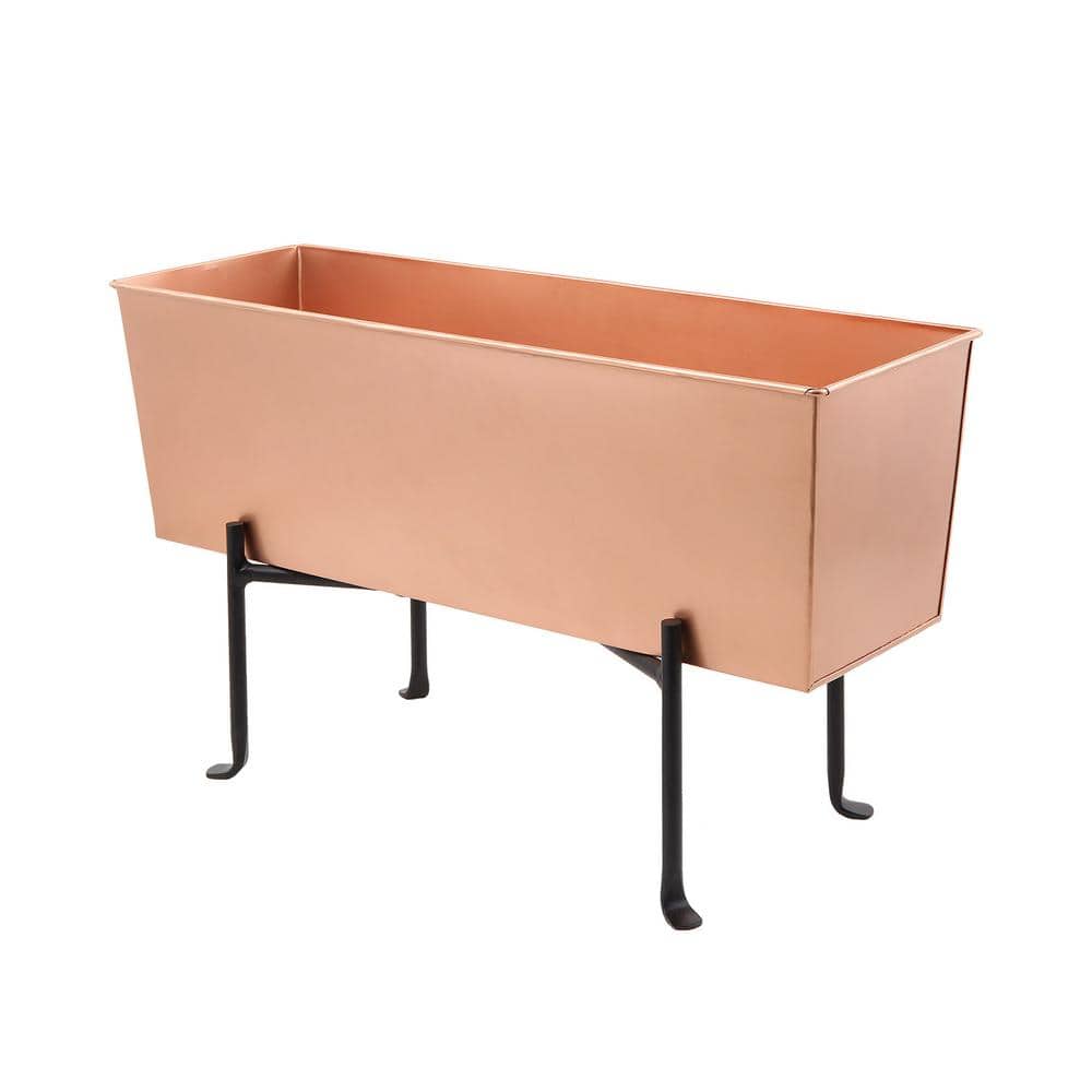 23.25 in. W Copper Plated Medium Galvanized Steel Flower Box Planter With Folding Stand - Hercitys