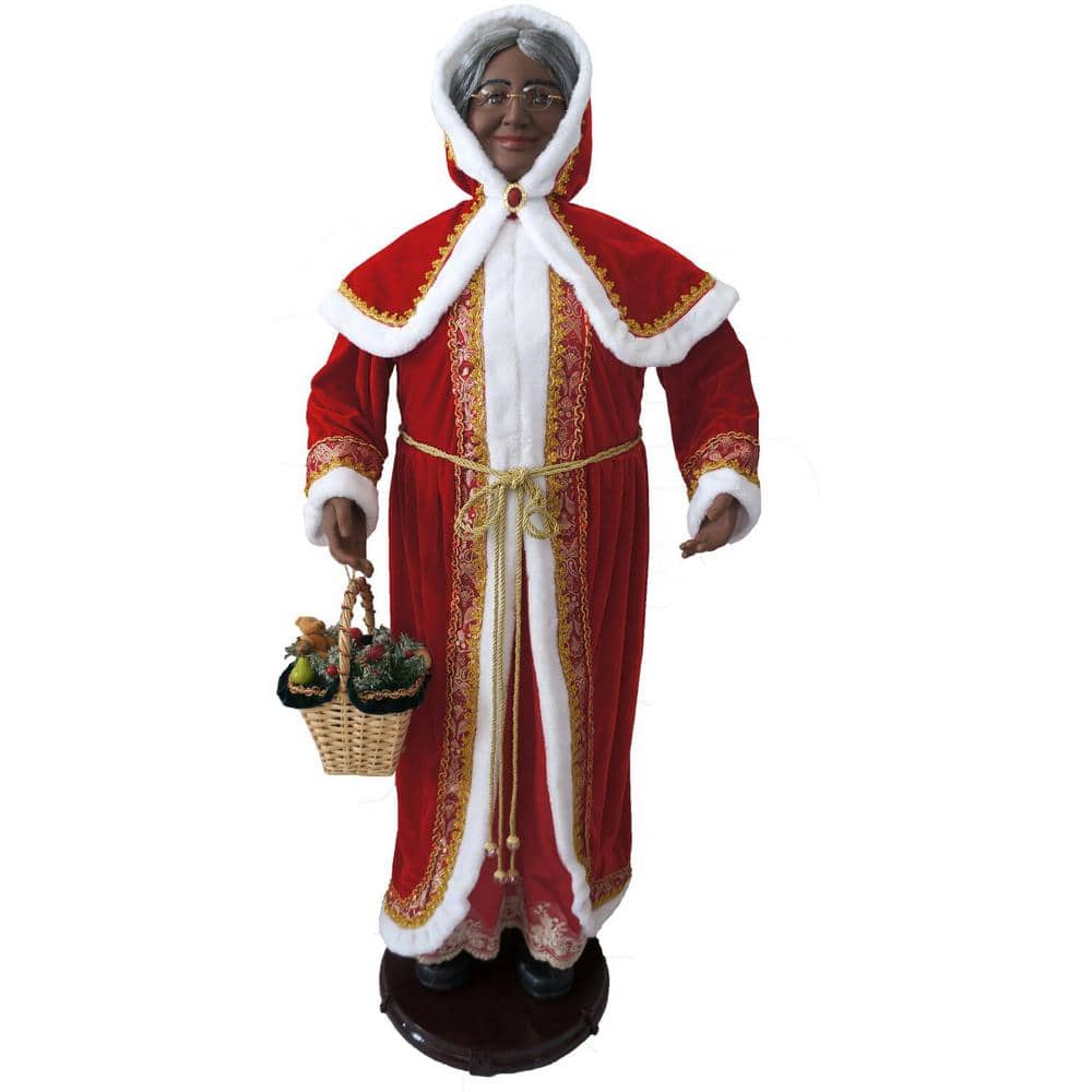 58 in. Christmas Dancing Mrs. Claus with Hooded Cloak, Basket, Standing Decor, Motion-Activated Animatronic - Hercitys