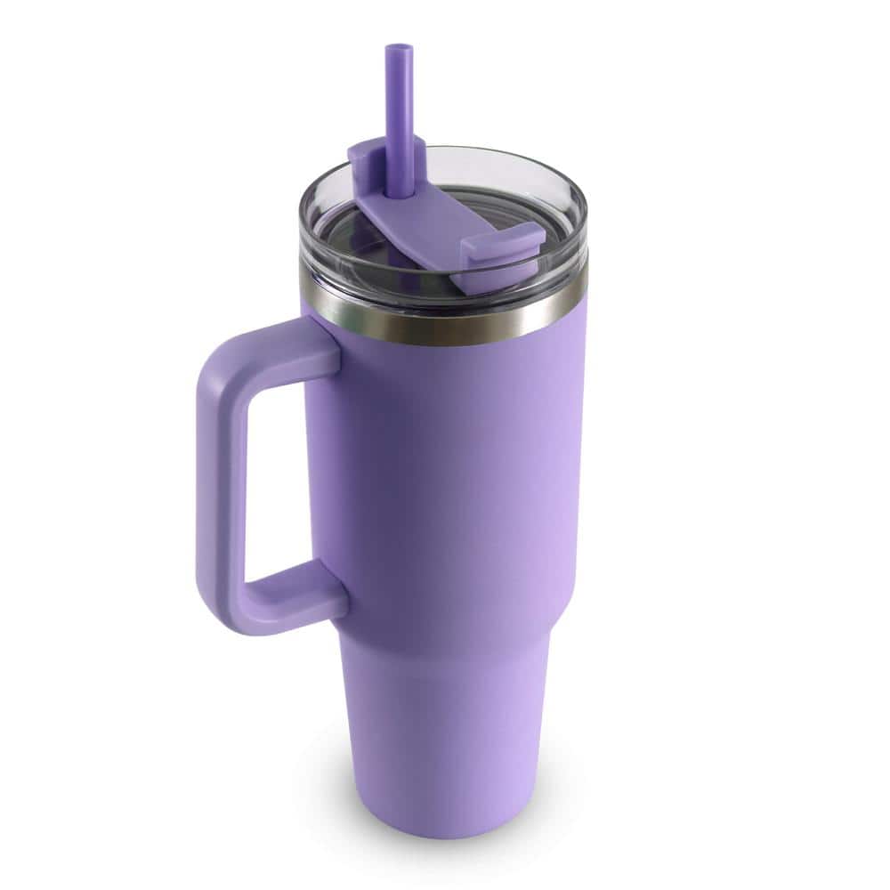 40 Oz. Purple Double Wall Stainless Steel Tumbler with Handle - Hercitys