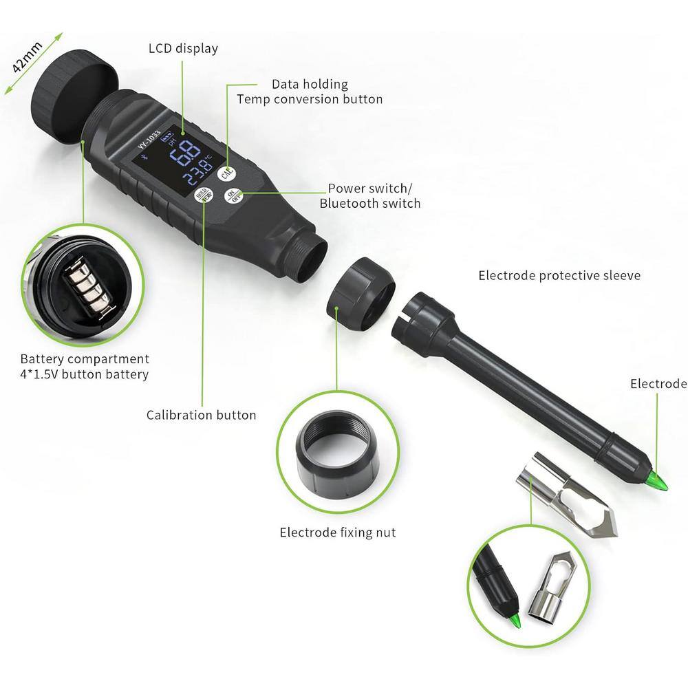 2-IN-1 Soil pH Meter Digital Tester with Stainless Steel Electrode LCD Display and Easy Calibration for Hydroponics - Hercitys