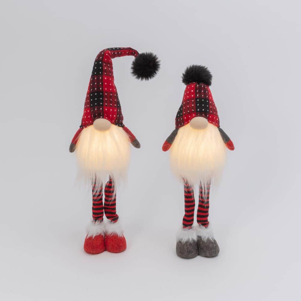 25.2 Illuminated Standing Plush Holiday Gnome Set of 2 - Hercitys