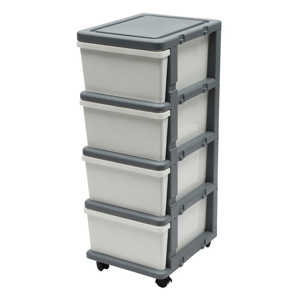 13.3 in. W x 34.5 in. H x 16.5 in. D 4-Drawer Organizer Shelves Freestanding Cabinet in Grey and White - Hercitys