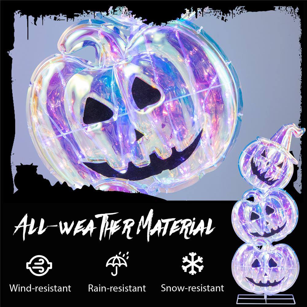 40.8 in. Prelit Plug in Halloween Stacked Pumpkins 150 LED Lighted with Base Standing Halloween Yard Sign - Hercitys