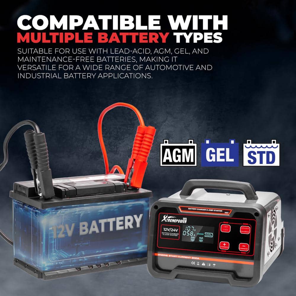 12-Volt/24-Volt 75-Amp Battery Charger and Maintainer with Clamps - Hercitys